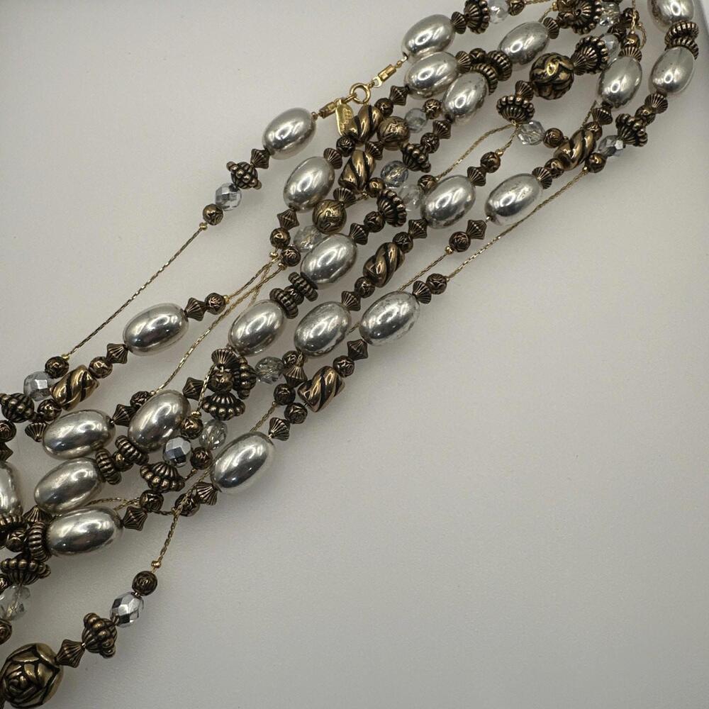 Debby Reid Two-Tone Silver Antique Gold And Crystal 92” Long Necklace